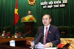 Ông Phan Xuân Dũng, Ủy viên Ủy ban Thường vụ Quốc hội, Chủ nhiệm Ủy ban Khoa học, Công nghệ và Môi trường của Quốc hội trình bày Báo cáo thẩm tra quy hoạch tổng thể về thủy điện. (Ảnh: Doãn Tấn/TTXVN)