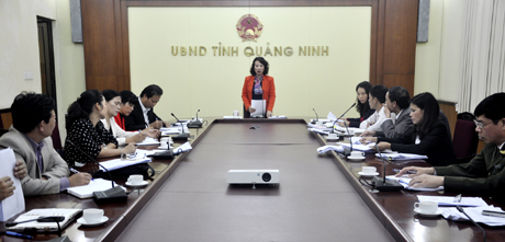 Đồng chí Vũ Thị Thu Thuỷ, Phó Chủ tịch UBND tỉnh phát biểu kết luận cuộc họp.