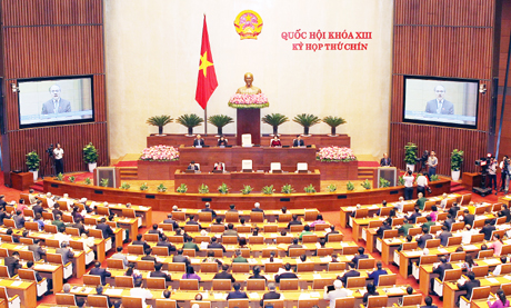 Toàn cảnh phiên khai mạc Kỳ họp thứ chín, Quốc hội Khóa XIII. Ảnh: TTXVN