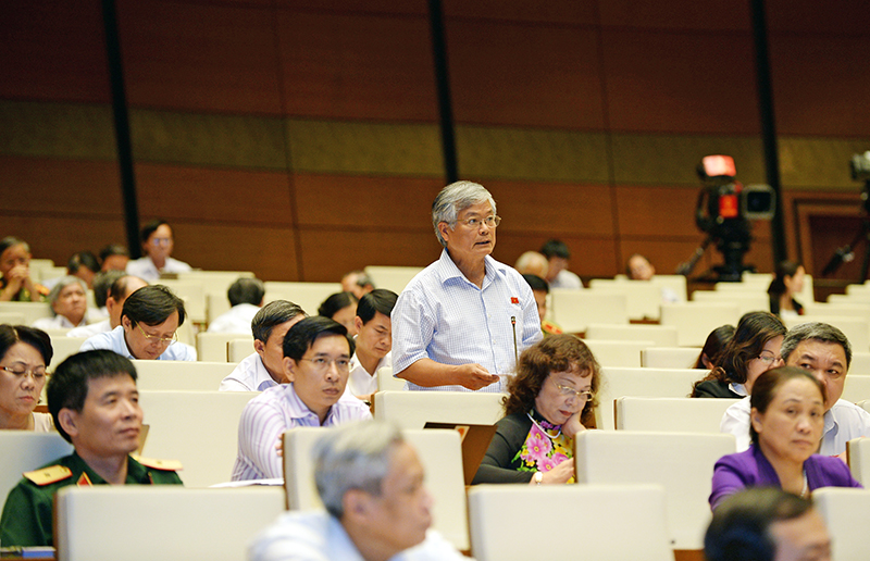 Đại biểu Trần Xuân Hòa, Ủy viên ủy ban kinh tế của Quốc hội phát biểu.