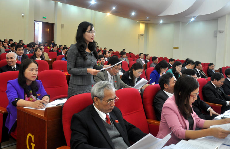  ĐB Nguyễn Thị Hạnh (Tổ ĐB huyện Hoành Bồ) chất vấn Giám đốc BHXH tỉnh về vấn đề nợ đọng BHXH