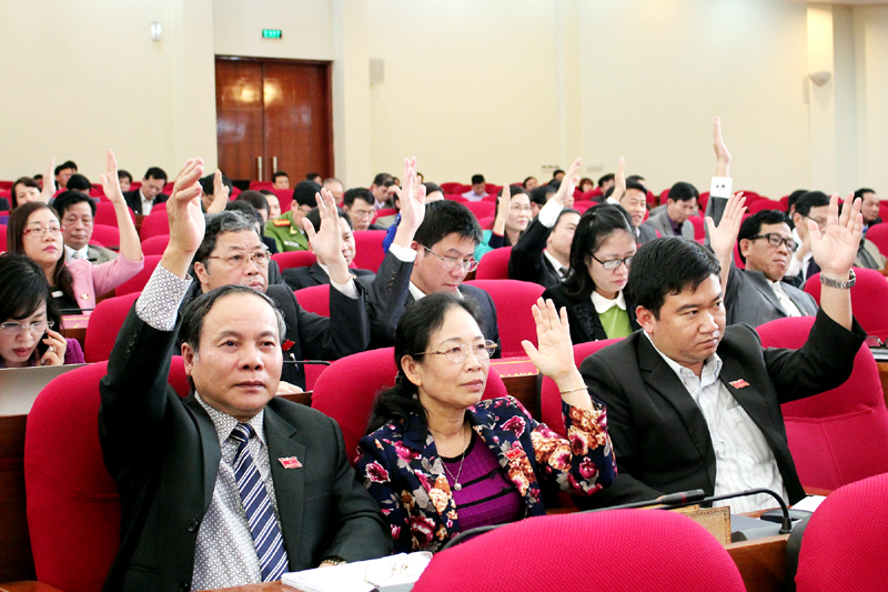 Đại biểu biểu quyết thống nhất với các dự thảo Nghị quyết.