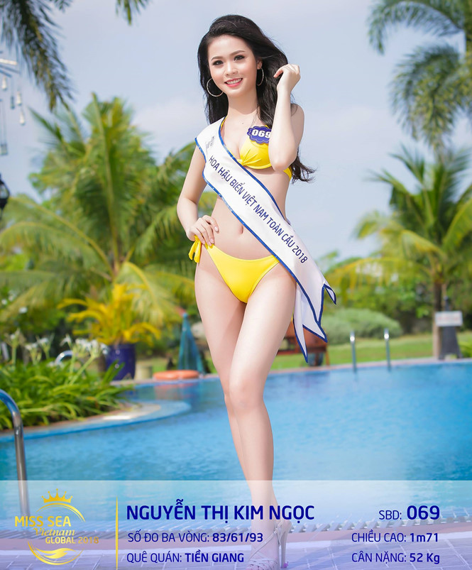 Tân hoa hậu Nguyễn Thị Kim Ngọc nặng 52kg, cao 1,71m, số đo ba vòng 83-61-93