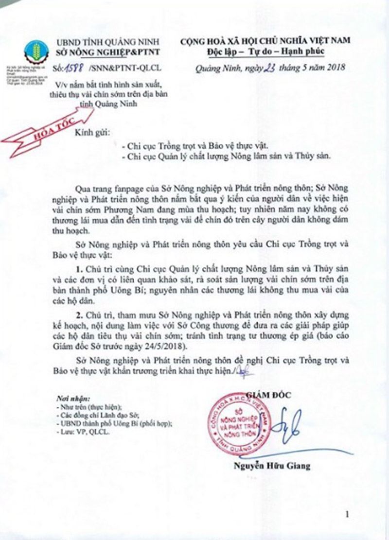 Văn bản chỉ đạo của Sở NN&PTNT