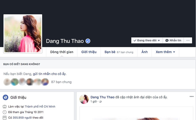 Trang cá nhân của hoa hậu Thu Thảo hiện bị mất quyền kiểm soát.
