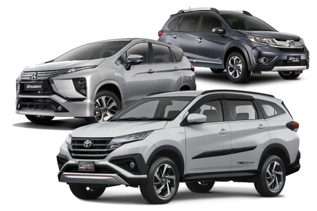 Honda BR-V (trên cùng) đặt cạnh tranh với Mitsubishi Xpander và Toyota Rush sắp về Việt Nam.