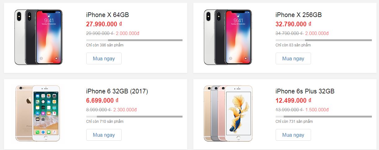 iPhone X đang được giảm giá sốc lên tới 2 triệu đồng. Trong khi đó, một mẫu điện thoại khác là chiếc iPhone 6 32GB (2017) có mức giảm lên tới 2,3 triệu đồng.