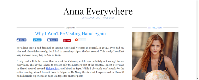 Bài viết của Anna "Tại sao tôi sẽ không đến Hà Nội nữa?"