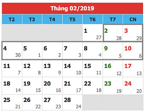 Dự kiến lịch nghỉ Tết Nguyên đán Kỷ Hợi 2019.