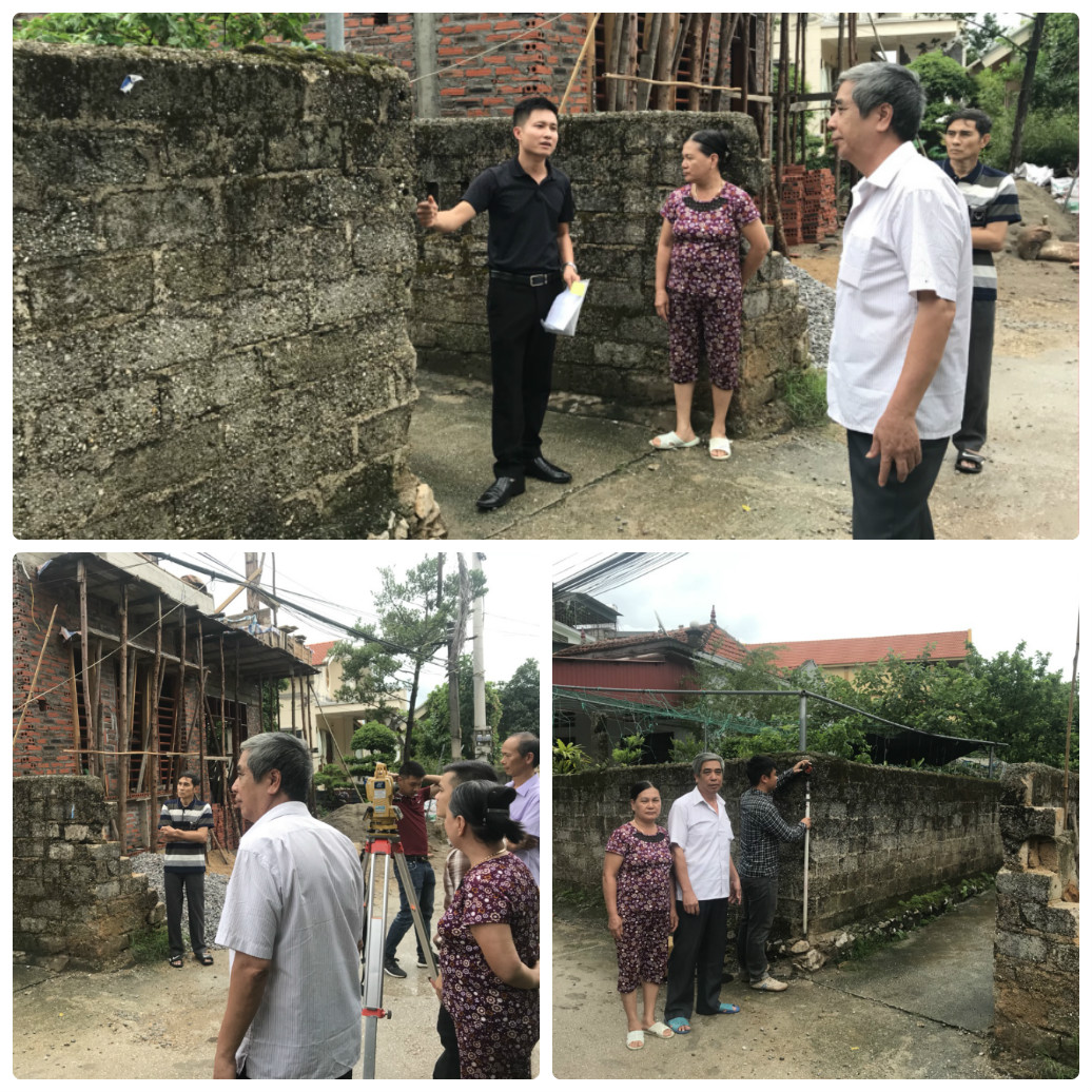 Tổ công tác Văn phòng đăng ký quyền sử dụng đất huyện Vân Đồn tổ chức đo vẽ, xác định ranh giới tại thực địa làm cơ sở cấp lại GCNQSDĐ cho các hộ dân