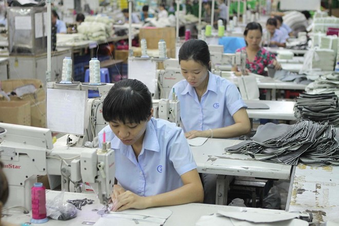 May xuất khẩu tại Công ty cổ phần sản xuất kinh doanh Xuất nhập khẩu Bình Thạnh (Gilimex). (Ảnh: Thanh Vũ/TTXVN)