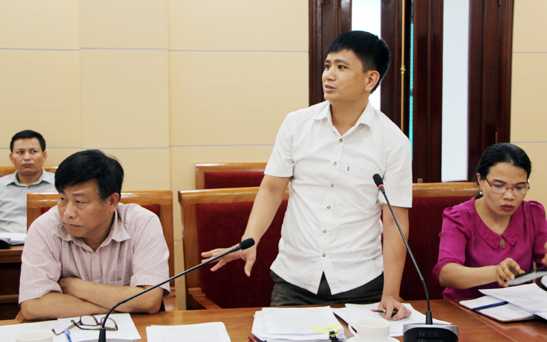 Đồng chí lãnh đạo Sở Tư pháp phát biểu ý kiến tại cuộc họp. 