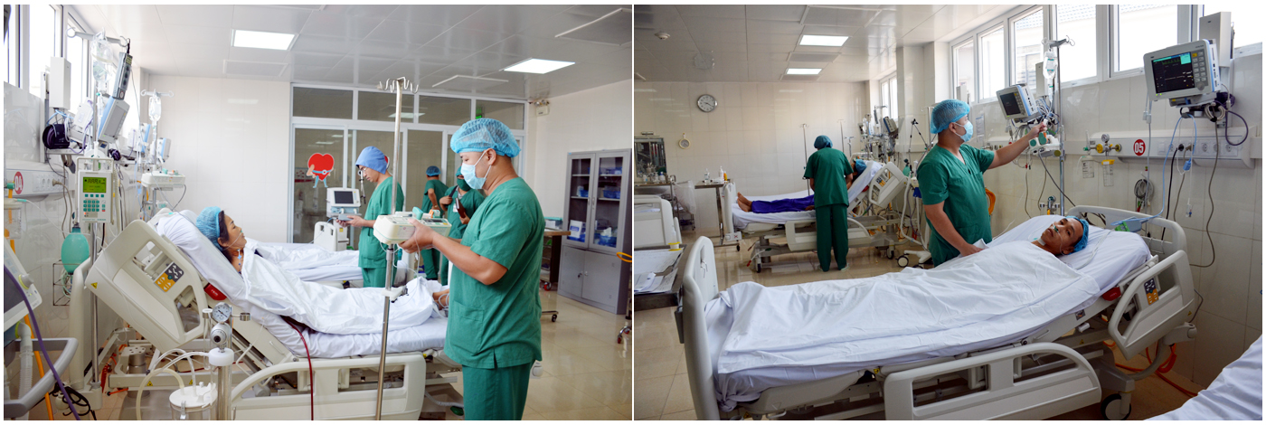 Bác sĩ bệnh viện Đa khoa Tỉnh chăm sóc bệnh nhân sau phẫu thuật tim.