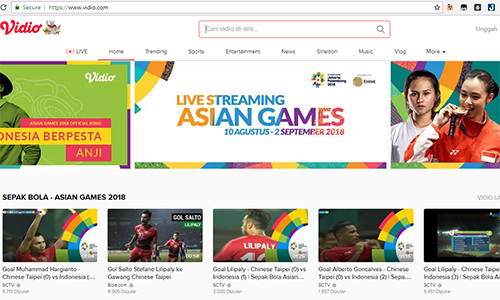 Vidio thông báo livestream Asiad 2018 và một số người dùng Việt đã theo dõi được vài trận đầu.