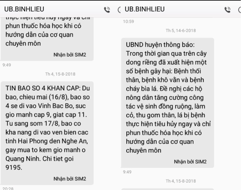 Nội dung thông tin, tuyên truyền qua tin nhắn ở Bình Liêu ngắn gọn, tập trung giúp người dân dễ tiếp nhận. 