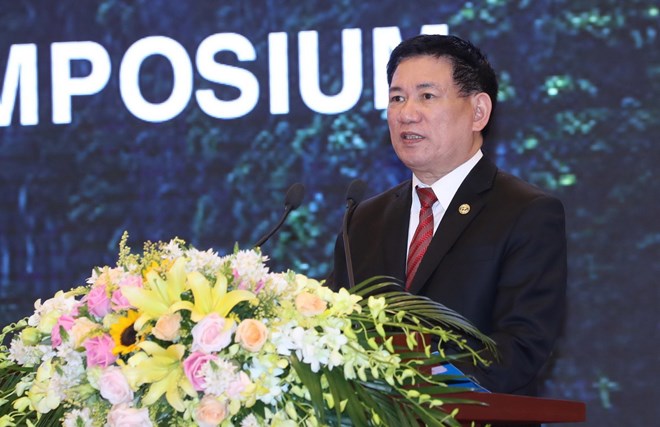 Tổng Kiểm toán Nhà nước Hồ Đức Phớc phát biểu nhậm chức Chủ tịch ASOSAI nhiệm kỳ 2018-2021. (Ảnh: Trọng Đức/TTXVN)
