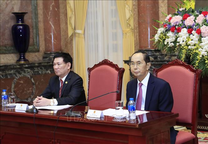 Chủ tịch nước Trần Đại Quang tại buổi tiếp Trưởng đoàn các Cơ quan Kiểm toán tối cao châu Á nhân dịp tham dự Đại hội Tổ chức các Cơ quan Kiểm toán tối cao châu Á (ASOSAI) lần thứ 14. Ảnh: TTXVN