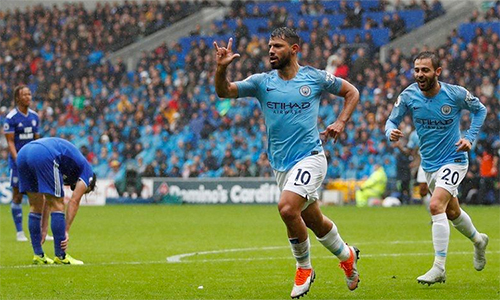 Aguero mở ra chiến thắng cho đội nhà trong trận thứ 300 tròn anh khoác áo. Ảnh: MCFC.