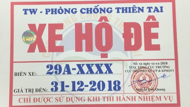 Mẫu biển xe hộ đê chuẩn do Tổng cục Phòng chống thiên tai (Bộ NN-PTNT) công bố.