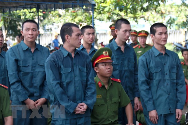 Các bị cáo tại phiên tòa. (Ảnh: Nguyễn Thanh/TTXVN)