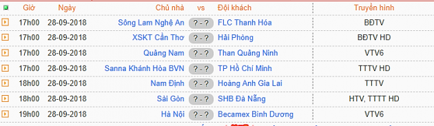  Lịch thi đấu vòng 24 V-League 2018.