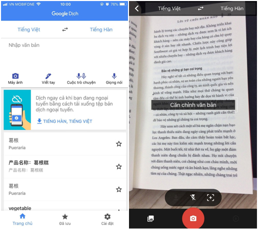 Chức năng dịch camera trên Google dịch.