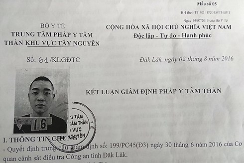 Trung tâm Pháp y tâm thần khu vực Tây Nguyên kết luận: Nguyễn Xuân Lộc bị hạn chế khả năng nhận thức và điều kiện hành vi