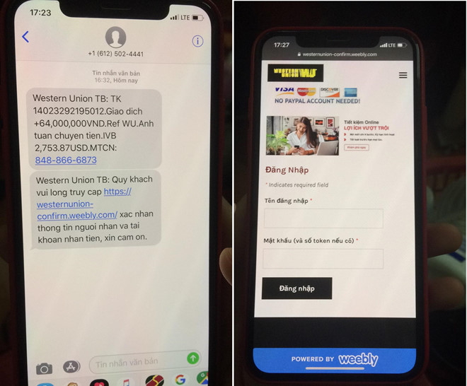 Kẻ gian đã yêu cầu nạn nhân đăng nhập trang web lạ để xác nhận số tiền giao dịch.