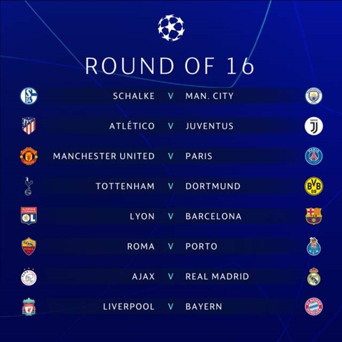 Kết quả bốc thăm vòng 16 đội Champions League. (Ảnh: UEFA)