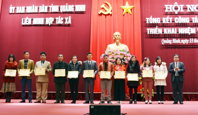 Đồng chí Vũ Công Lực, Chủ tịch Liên minh HTX tỉnh trao chứng nhận cho thành viên mới của Liên minh HTX tỉnh.