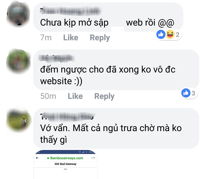Nhiều hành khách bức xúc vì không thể truy cập trang chủ của Bamboo Airways sau khi chờ đợi.