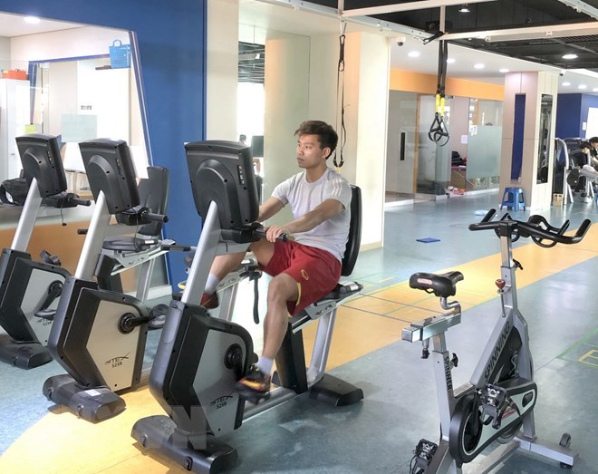 Cầu thủ Vũ Văn Thanh đang tập luyện tại Hàn Quốc. (Ảnh: Mạnh Hùng/TTXVN)