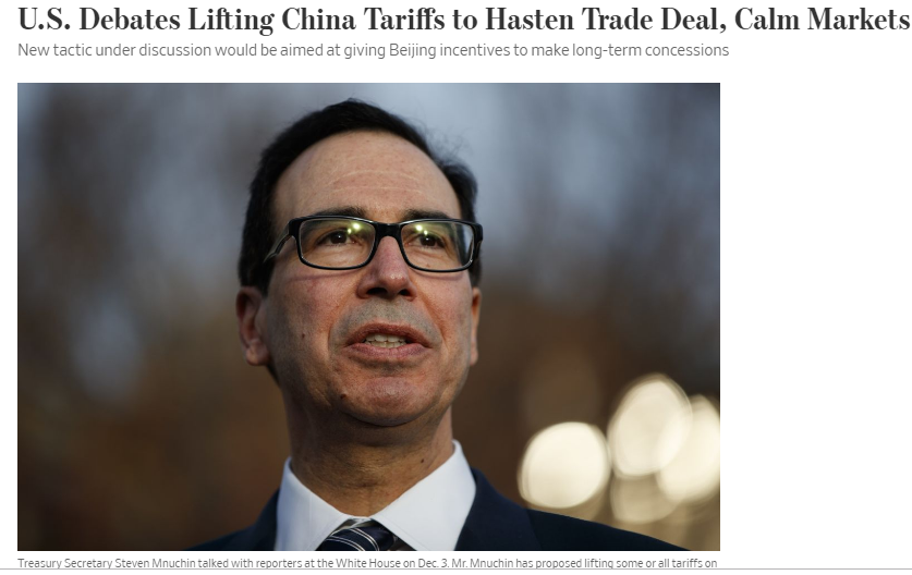 Bài viết trên tờ WSJ đề cập tới đề xuất của Bộ trưởng Tài chính Mỹ Steven Mnuchin nhằm cắt giảm thuế đối với hàng hóa Trung Quốc.