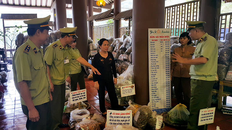 Lực lượng chức năng TP Uông Bí kiểm tra ATTP hộ kinh doanh dược liệu tại Yên Tử (Ảnh tư liệu Báo Quảng Ninh)