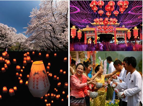Lễ hội hoa mận Bunkyo (Nhật Bản), lễ hội Hongbao (Singapore), lễ hội thả đèn trời Bình Khê (Đài Bắc) và lễ hội tạt nước Boun Pi May (Lào) là những sự kiện được nền tảng đặt dịch vụ du lịch trực tuyến Agoda gợi ý các du khách Việt Nam đến tham quan, khám phá trong dịp Tết nguyên đán Kỷ Hợi 2019. (Nguồn ảnh: Internet)