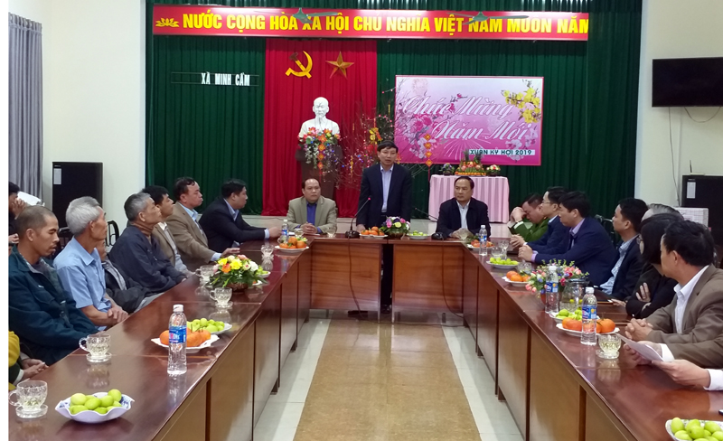 Phó Bí thư Thường trực Tỉnh ủy Nguyễn Xuân Ký phát biểu chúc Tết và giao nhiệm vụ cho cấp ủy, chính quyền xã Minh Cầm