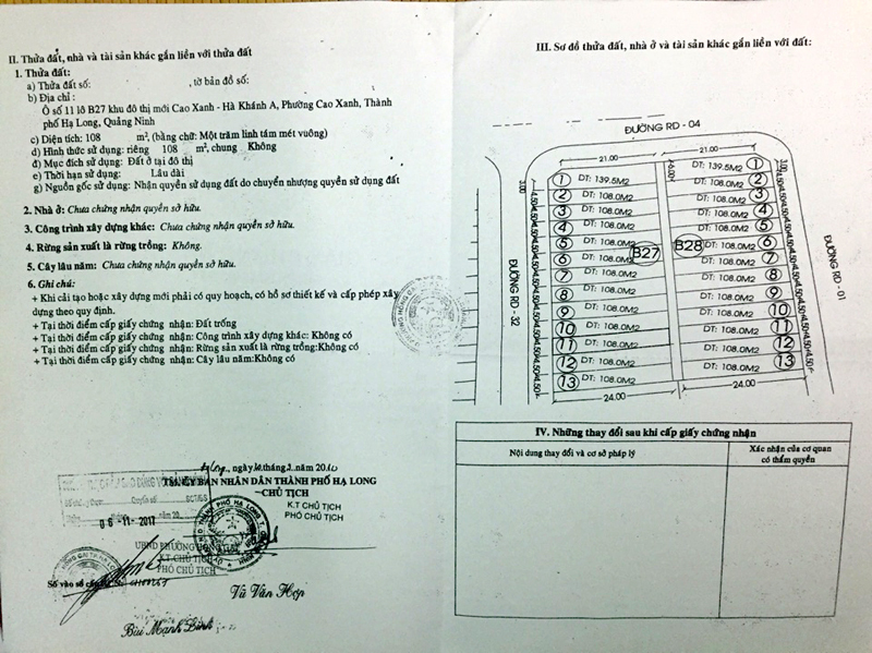 Giấy chứng nhận quyền sử dụng đất giả mà bà Lê Thị Hợi dùng để thực hiện giao dịch với hộ ông H.Đ.C.