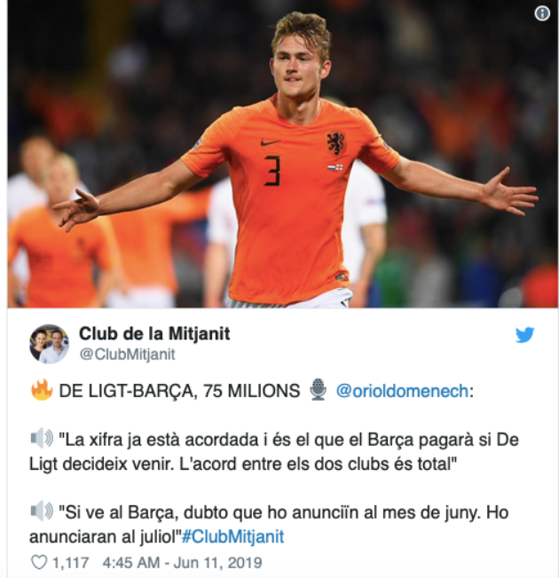  Nguồn tin xác nhận, Barcelona đã thống nhất mức phí chuyển nhượng với Ajax.