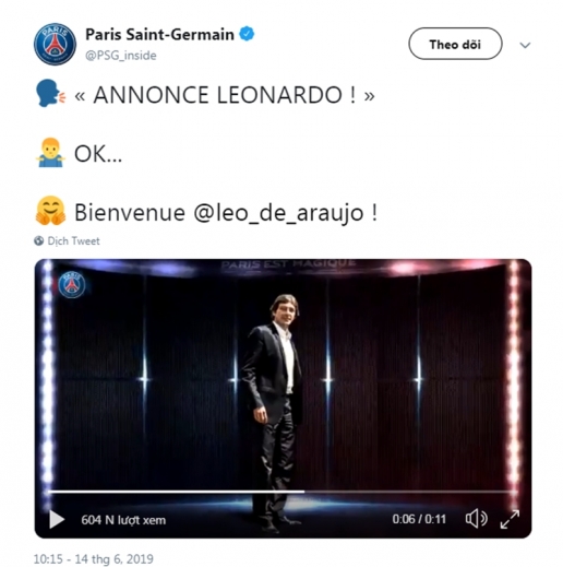  Thông báo chính thức trên trang Twiiter của PSG.