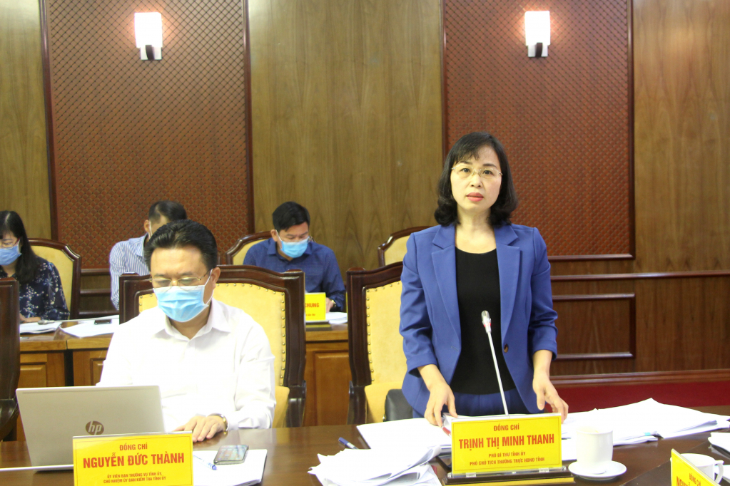 Đồng chí Trịnh Thị Minh Thanh, Phó Bí thư Tỉnh ủy, Phó Chủ tịch Thường trực HĐND tỉnh, phát biểu tại hội nghị.
