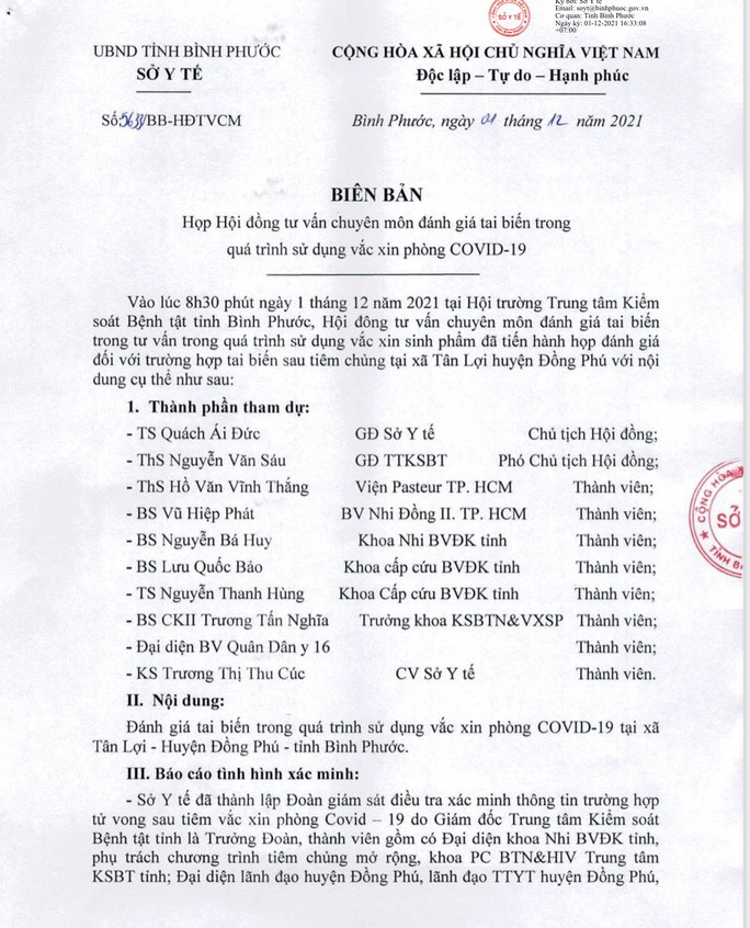 Kết luận nguyên nhân trẻ 12 tuổi tử vong sau tiêm vắc-xin ở Bình Phước - Ảnh 1. Kết luận nguyên nhân trẻ 12 tuổi tử vong sau tiêm vắc-xin ở Bình Phước - Ảnh 1.
