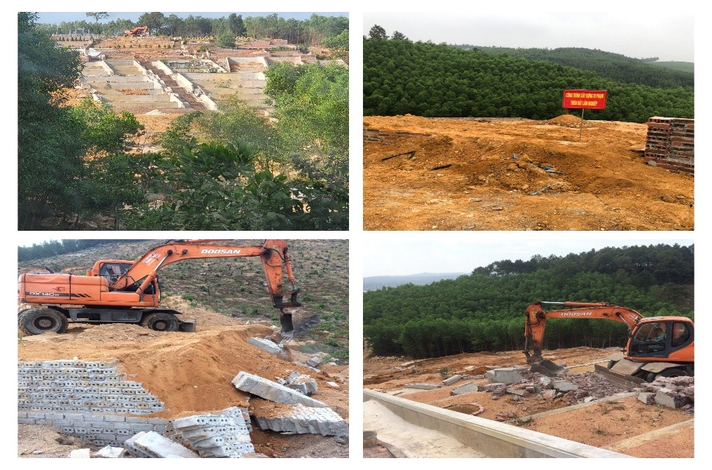 Một số hình ảnh xử lý, phá dỡ công trình xây dựng trái phép trên đất rừng sản xuất tại nghĩa trang Trại Gà, khu 7, phường Việt Hưng.