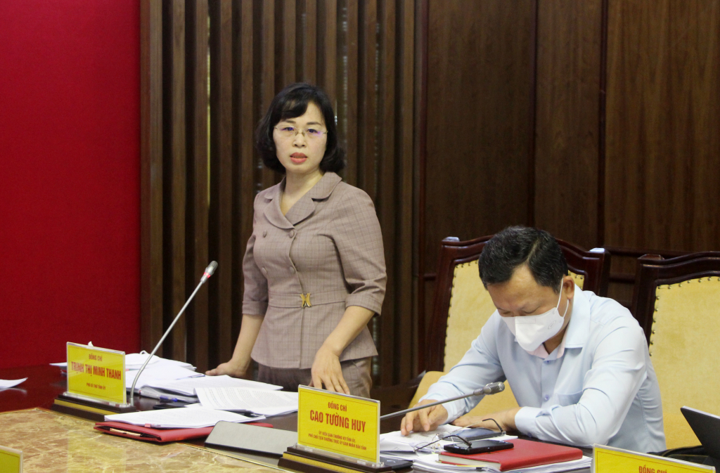 Đồng chí Trịnh Thị Minh Thanh, Phó Bí thư Tỉnh ủy, phát biểu tại hội nghị.