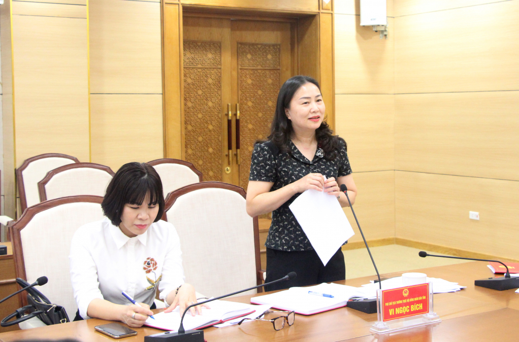 Đồng chí Vi Ngọc Bích, Phó Chủ tịch Thường trực HĐND tỉnh, phát biểu tại cuộc họp.