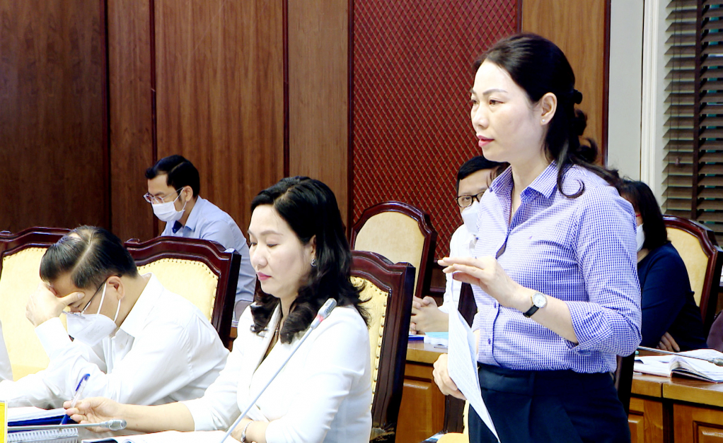 Đồng chí Nguyễn Thị Thúy, Giám đốc Sở Giáo dục và Đào tạo phát biểu tại hội nghị.