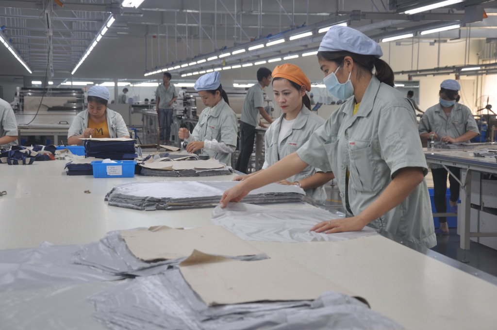 Sản xuất tại Công ty TNHH May mặc Hoa Lợi Đạt (KCN Cảng biển Hải Hà).